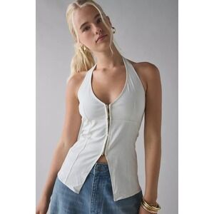 Urban Outfitters Halter Top Sleeveless Button Front Vest‎ Cream Size L